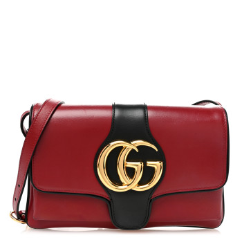 GUCCI Vitello Palmellato Lux Bi-Color Small Arli Flap Shoulder Bag New Cherry Red Black