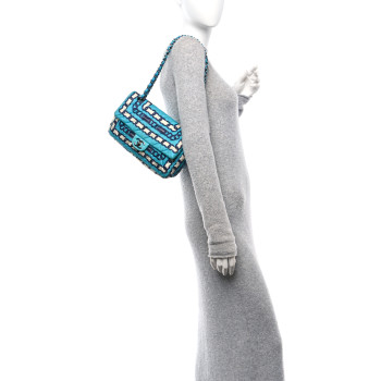 CHANEL Silk Chain Printed Medium Single Flap Blue