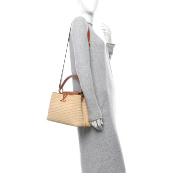 LOUIS VUITTON Raffia Capucines MM Caramel Ecru