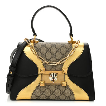 GUCCI GG Supreme Monogram Small Osiride Top Handle Bag Black Gold