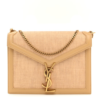 SAINT LAURENT Canvas Calfskin Classic Monogram Cassandra Grege Brown Gold