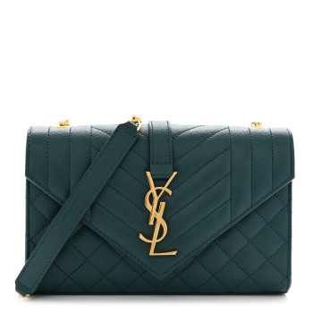 SAINT LAURENT Grain De Poudre Textured Mixed Matelasse Triquilt Small Monogram Satchel Sea Turquoise