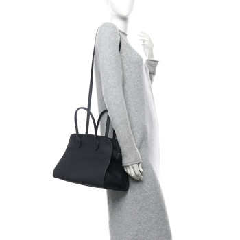 THE ROW Matte Grained Calfskin Soft Margaux 12 Dark Navy