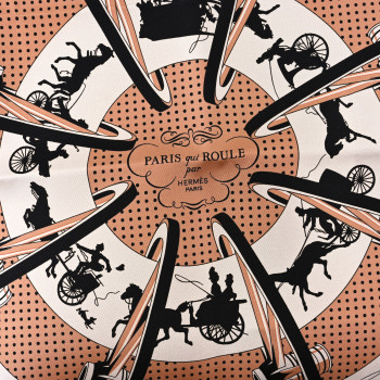 HERMES Silk Paris Qui Roule Bandana Scarf 55 Blush White Black
