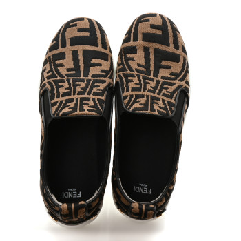 FENDI X SARA COLEMAN Canvas FF Vertigo Embroidered Womens Rise Slip On Sneakers 39 Tobacco Black