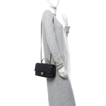 CHANEL Lambskin Quilted Small Metal Top Handle Flap Black