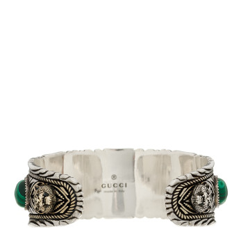 GUCCI Sterling Silver Resin Garden GG Cuff Bracelet Green