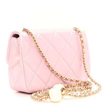 CHANEL Pearly Lambskin Pearl Quilted Small Flap Pink