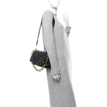 PRADA Nappa Soft Padded Logo Embossed Triangle Quilted Small Shoulder Bag Black