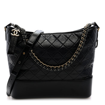 CHANEL Aged Calfskin Quilted Large Gabrielle Hobo Black