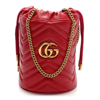 GUCCI Calfskin Matelasse Mini GG Marmont 2.0 Bucket Bag Hibiscus Red