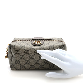 GUCCI Soft GG Supreme Monogram Calfskin Small Ophidia Cosmetic Case Beige Ebony New Acero