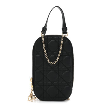 CHRISTIAN DIOR Lambskin Cannage Lady Dior Phone Holder Black