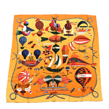 HERMES Silk Les Folies Du Ciel Scarf 90