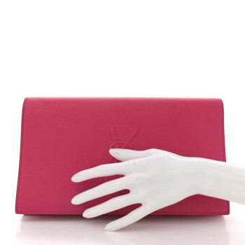 SAINT LAURENT Calfskin Monogram Large Belle De Jour Clutch Lipstick Fuchsia