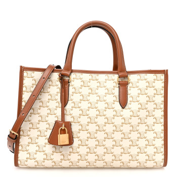 CELINE Triomphe Canvas Calfskin Mini Horizontal Cabas White