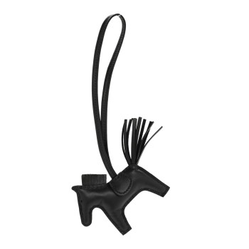 HERMES Milo Lambskin Grigri Rodeo Horse Bag Charm PM So Black