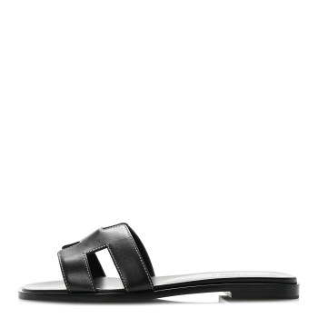 HERMES Box Calfskin Oran Sandals 37.5 Black