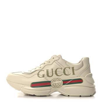 GUCCI Calfskin Logo Womens Rhyton Sneakers 39 Ivory
