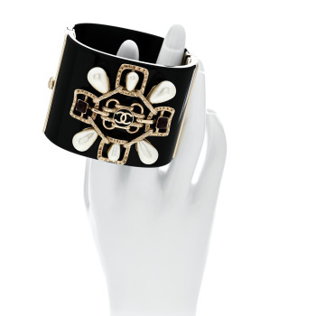 CHANEL Resin Pearl Enamel CC Cabochon Cuff  Black Multicolor
