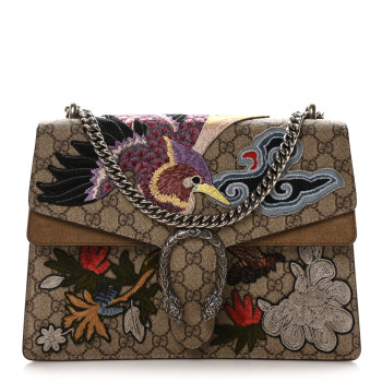 GUCCI GG Supreme Monogram Embroidered Medium Dionysus Shoulder Bag Taupe
