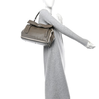 SAINT LAURENT Calfskin Canvas Medium Muse Two Grey