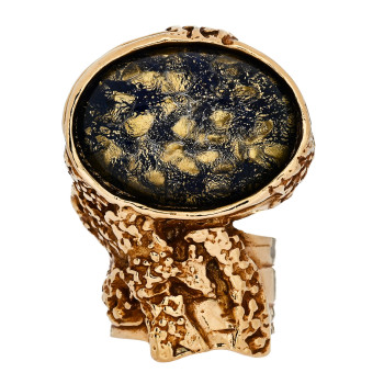 SAINT LAURENT Glass Cabochon Arty Ovale Ring 5 Gold Lapis