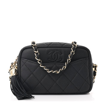 CHANEL Iridescent Caviar Quilted Mini Coco Tassel Camera Case Black