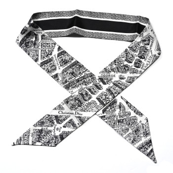 CHRISTIAN DIOR Silk Plan De Paris Mitzah Scarf White Black