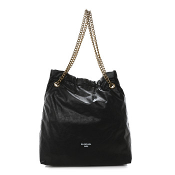 BALENCIAGA Crushed Calfskin Medium Crush Tote Bag Black