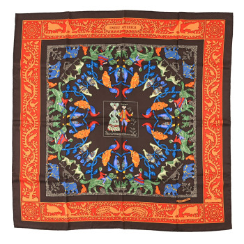 HERMES Silk Plisse Early America Scarf 90