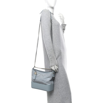 CHANEL Aged Calfskin Quilted Medium Gabrielle Hobo Light Blue