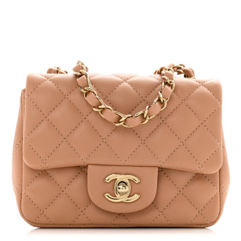 CHANEL Lambskin Quilted Mini Square Flap Brown