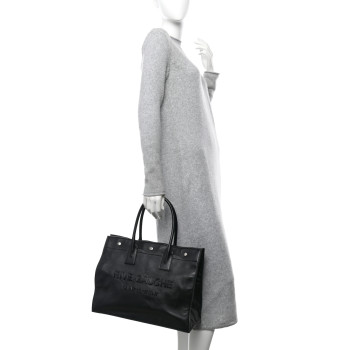 SAINT LAURENT Smooth Calfskin Rive Gauche Small Tote Black