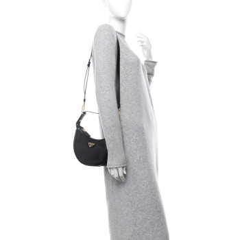 PRADA Soft Calfskin Arque Shoulder Bag Black