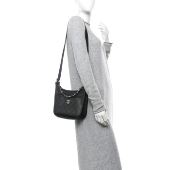 CHANEL Calfskin Quilted Jungle Stroll Hobo Bag Black