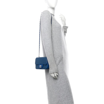 CHANEL Caviar Chevron Quilted Mini Square Flap Blue