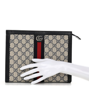 GUCCI GG Supreme Monogram Web Ophidia Pouch Beige Blue