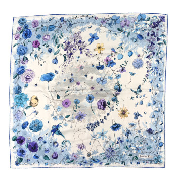CHRISTIAN DIOR Silk Florilegio 90 Square Scarf Blue Multicolor