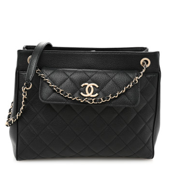 CHANEL Caviar Quilted In Out Flap Shopping Tote Black