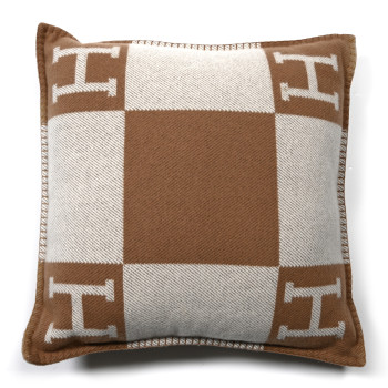 HERMES Wool Cashmere Avalon Pillow PM Ecru Camel
