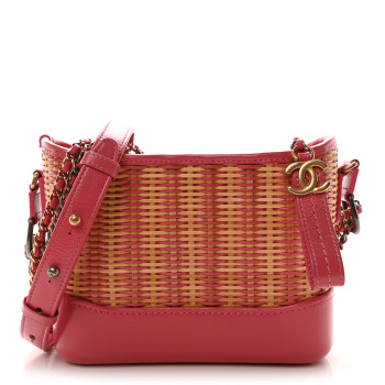 CHANEL Rattan Calfskin Small Gabrielle Hobo Beige Pink