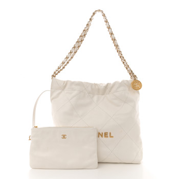 CHANEL Shiny Calfskin Quilted Small Chanel 22 White
