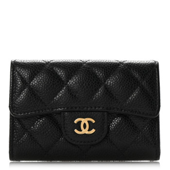 CHANEL Caviar Quilted Flap Card Holder Wallet Black