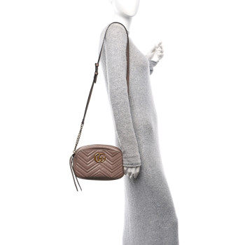 GUCCI Calfskin Matelasse Small GG Marmont Chain Shoulder Bag Porcelain Rose