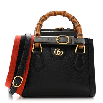 GUCCI Textured Dollar Calfskin Web Mini Diana Tote Bag Black