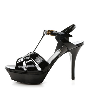 SAINT LAURENT Patent Tribute 75 Platform Sandals 38 Black