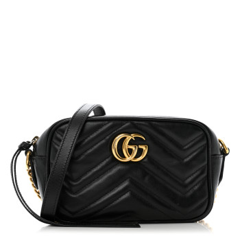 GUCCI Calfskin Matelasse Mini GG Marmont Chain Shoulder Bag Black