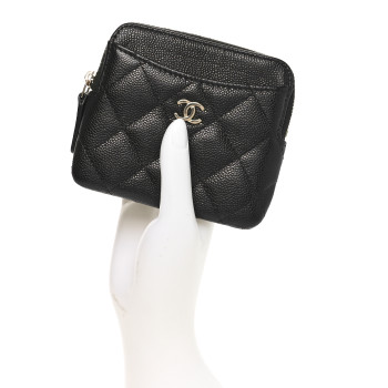 CHANEL Caviar Quilted Zip Card Holder Wallet Black