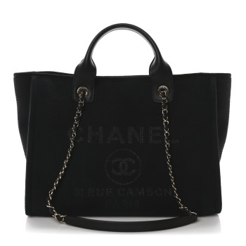 CHANEL Mixed Fibers Small Deauville Tote Navy Blue